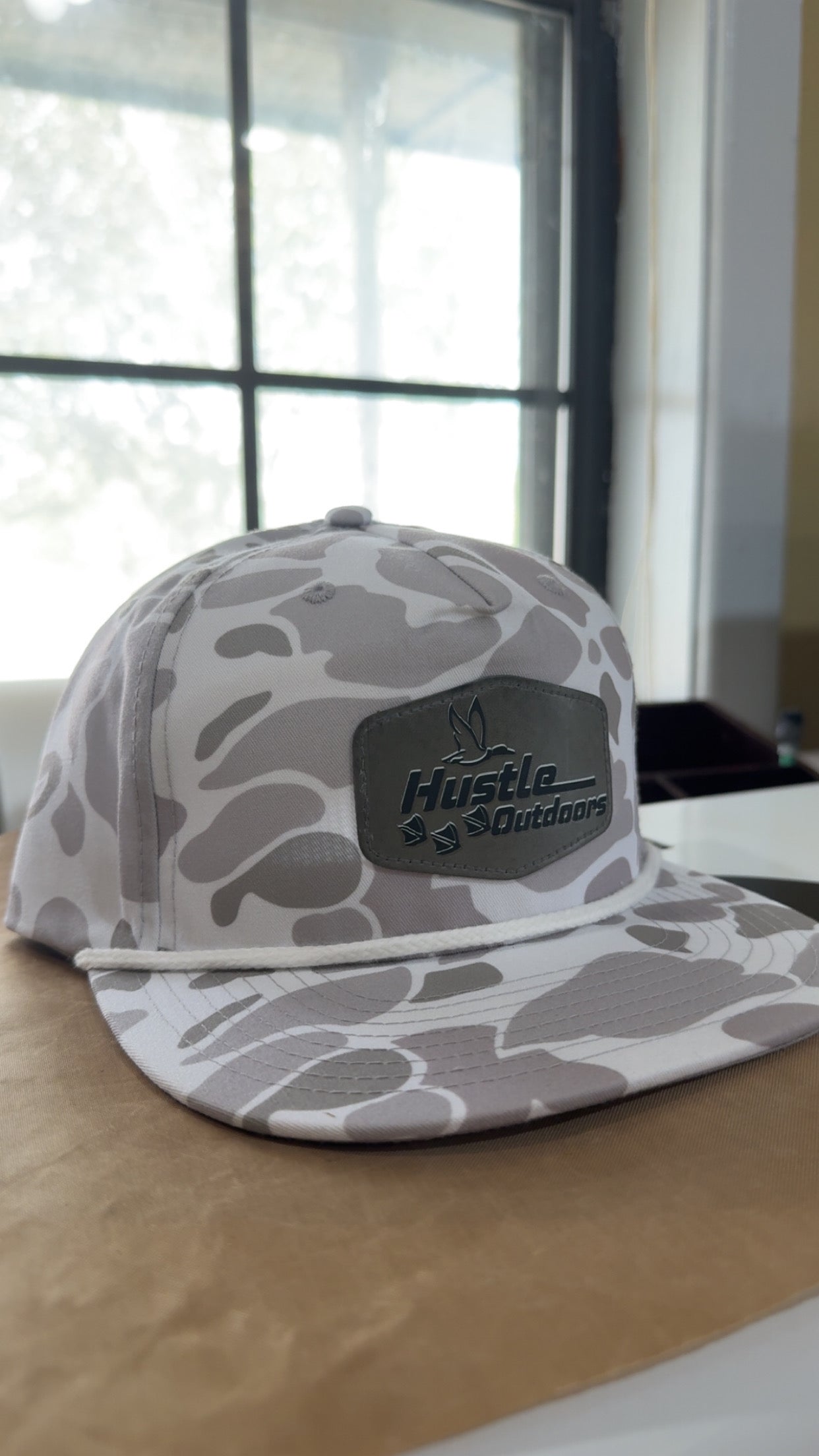 Hustle Outdoors white camo patch hat